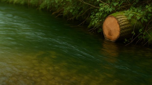 Corriente suave en un tramo de río que muestra una deriva natural sobre el agua